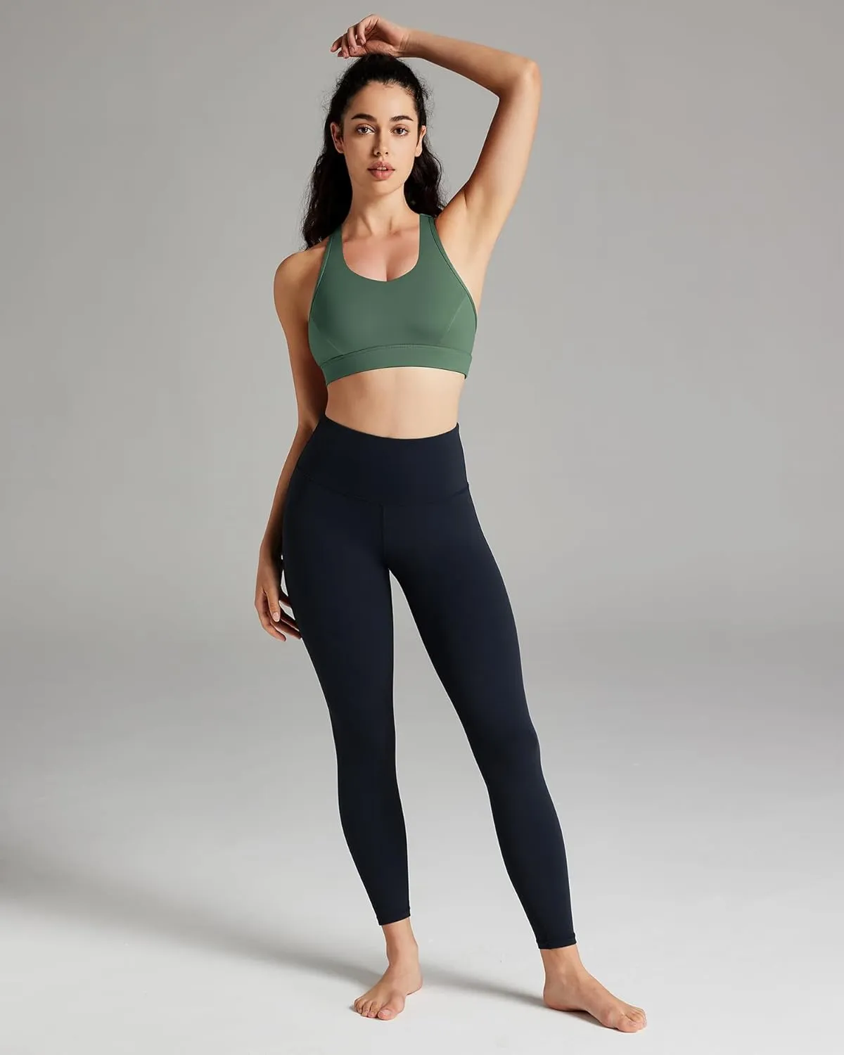 QUEENIEKE V Neck Running Sports Bra with Phone Pocket, Medium Support Workout Tops Padded Racerback Bra for Women