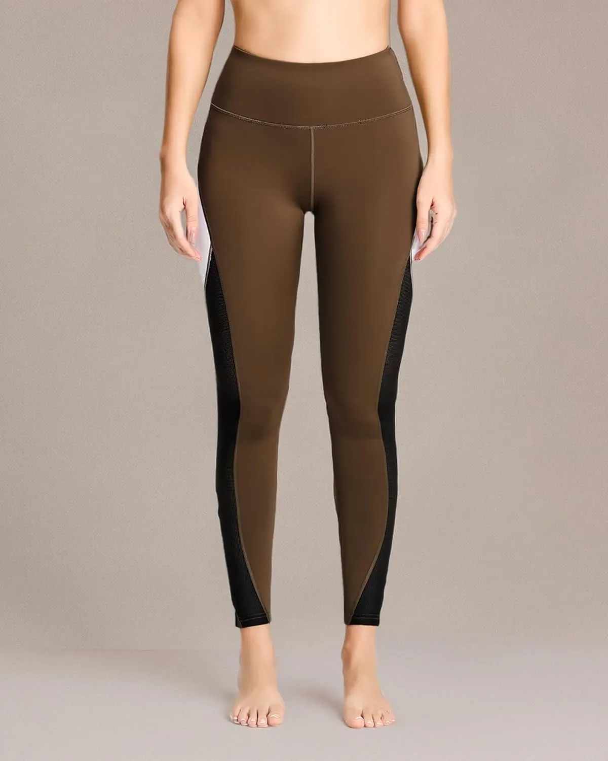 QUEENIEKE Women Yoga Pants Color Blocking Mesh Workout Running Leggings Tights 8030