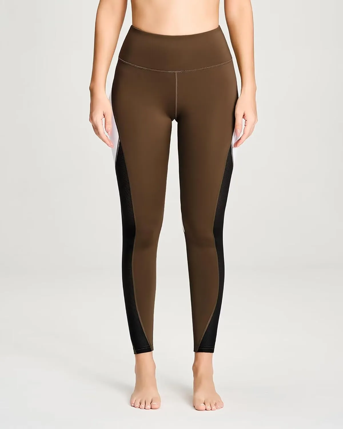 QUEENIEKE Women Yoga Pants Color Blocking Mesh Workout Running Leggings Tights 8030