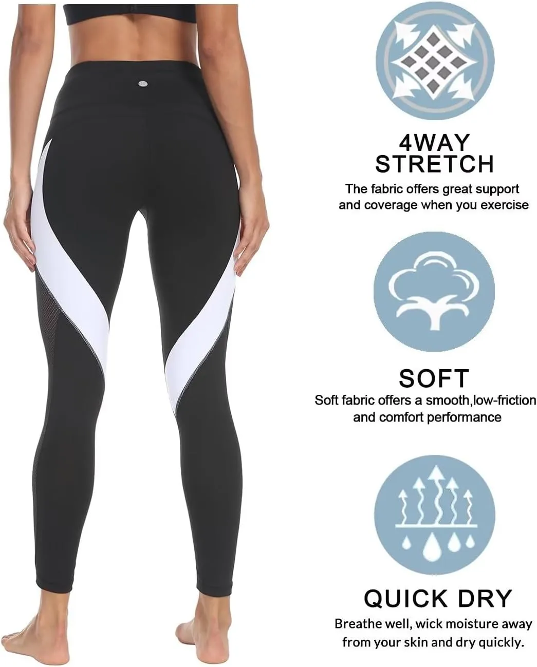 QUEENIEKE Women Yoga Pants Color Blocking Mesh Workout Running Leggings Tights 8030