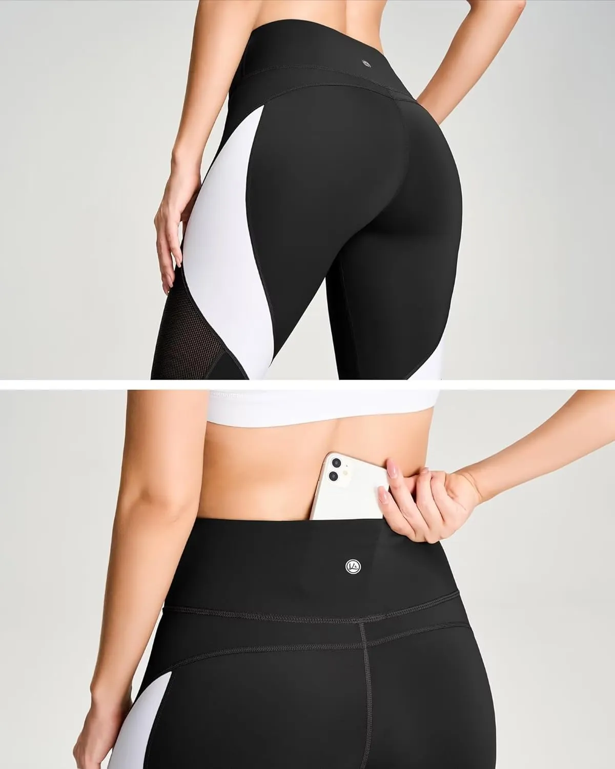 QUEENIEKE Women Yoga Pants Color Blocking Mesh Workout Running Leggings Tights 8030