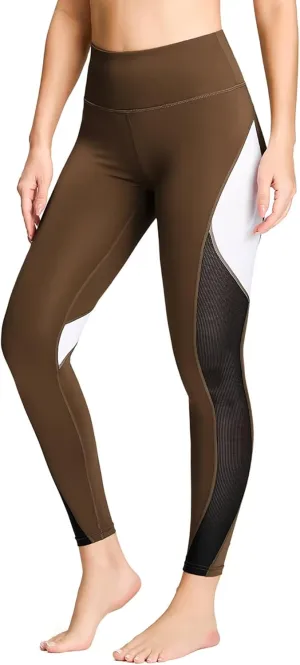 QUEENIEKE Women Yoga Pants Color Blocking Mesh Workout Running Leggings Tights 8030