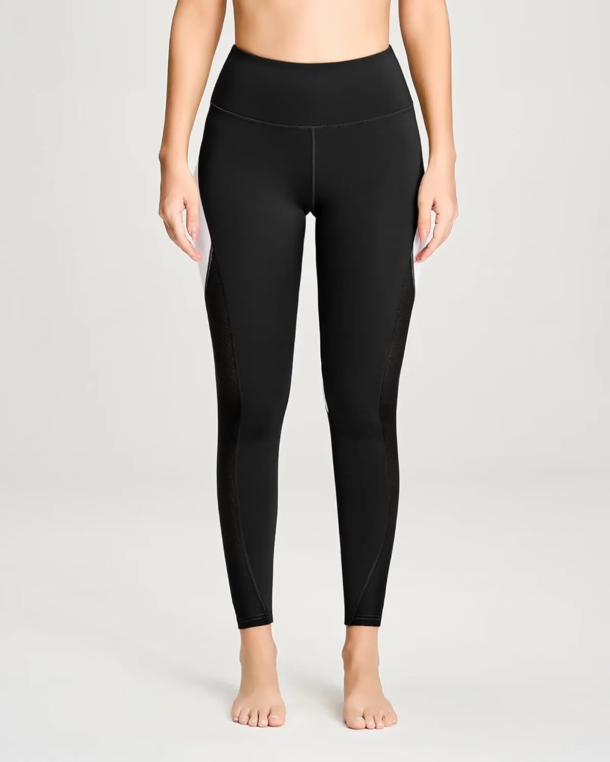 QUEENIEKE Women Yoga Pants Color Blocking Mesh Workout Running Leggings Tights 8030
