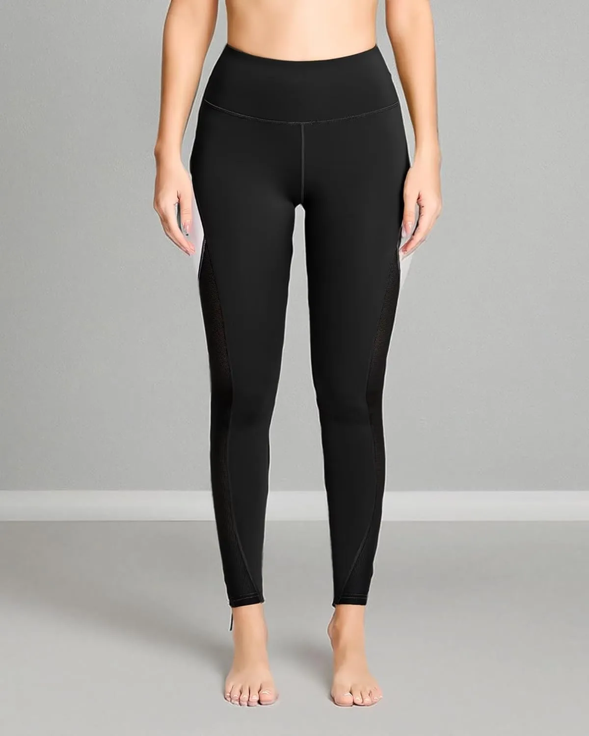 QUEENIEKE Women Yoga Pants Color Blocking Mesh Workout Running Leggings Tights 8030