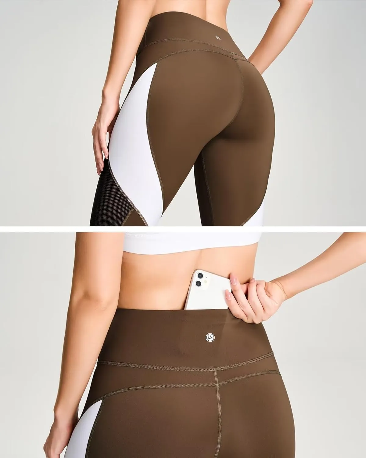 QUEENIEKE Women Yoga Pants Color Blocking Mesh Workout Running Leggings Tights 8030