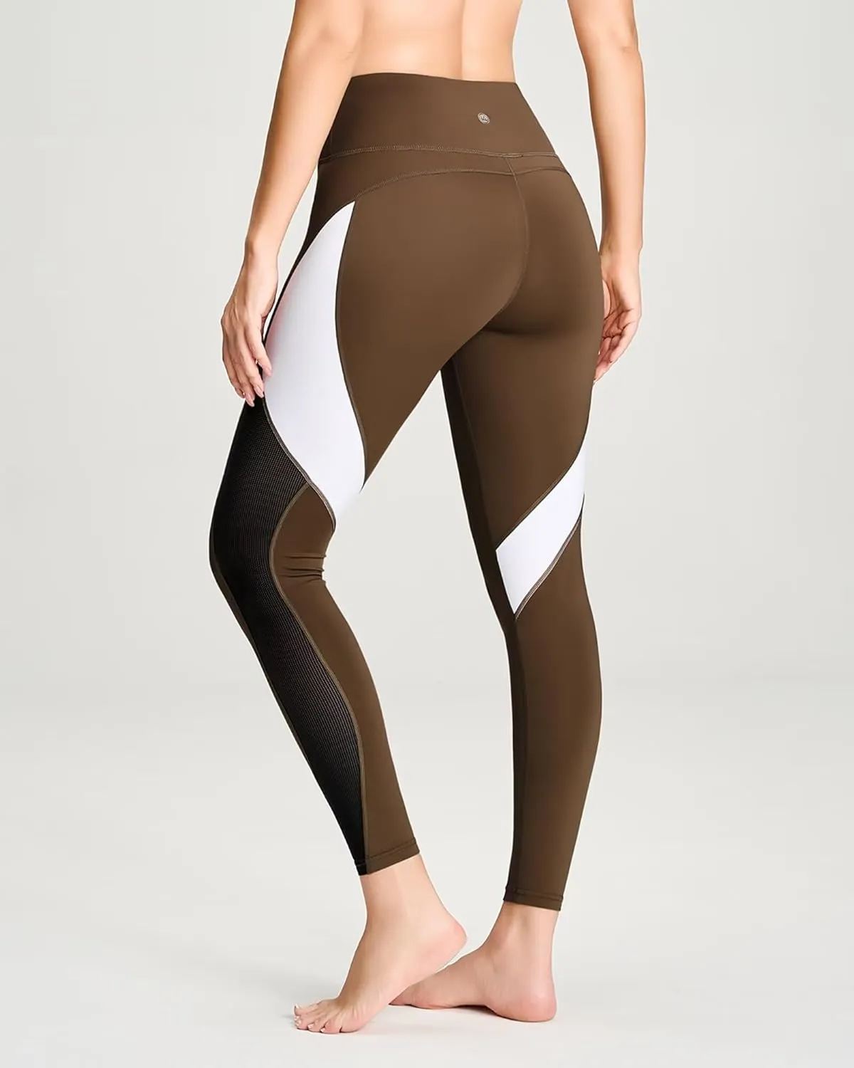 QUEENIEKE Women Yoga Pants Color Blocking Mesh Workout Running Leggings Tights 8030
