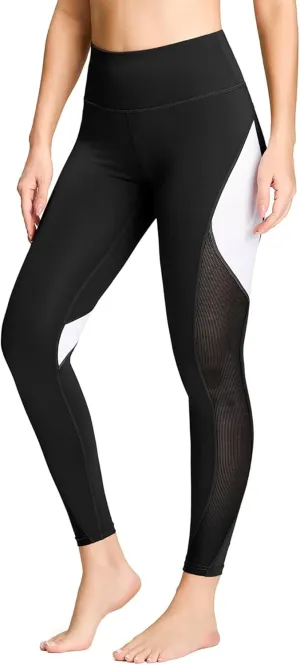 QUEENIEKE Women Yoga Pants Color Blocking Mesh Workout Running Leggings Tights 8030