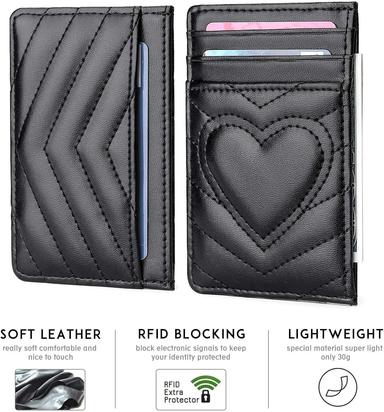 Quilted Leather Card Holder Wallet with RFID Blocking - Gifts for Teenage Girls and Women