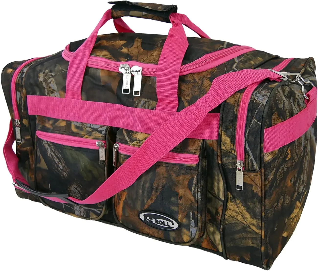 "E-Z Roll" 20 Inch Tree Camouflage Duffle Bag/Outdoor/Sports/Gym/Travel Bag in 5 Colors (Pink Trim)