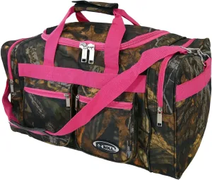 "E-Z Roll" 20 Inch Tree Camouflage Duffle Bag/Outdoor/Sports/Gym/Travel Bag in 5 Colors (Pink Trim)