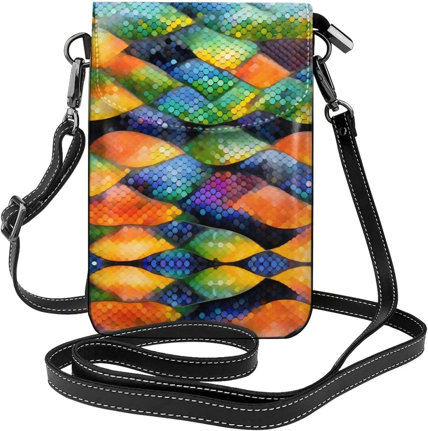 Rainbow Fish Scale Exquisite Design Printed Leather Crossbody Phone Bag - Portable Fashion Practical Phone Protection