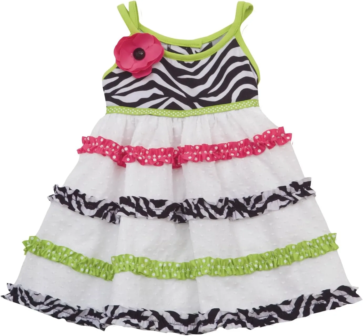 Rare Editions Little Girls 2T-6X Black/White Crossover Strap Zebra Print Tier Clip Dot Dress