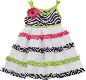 Rare Editions Little Girls 2T-6X Black/White Crossover Strap Zebra Print Tier Clip Dot Dress