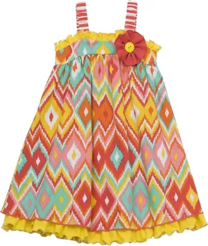 Rare Editions Little Girls 2T-6X Orange/Multi Geometric Print A-line Babydoll Dress