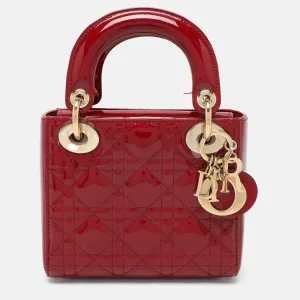 Red Cannage Patent Leather Mini Chain Lady Tote