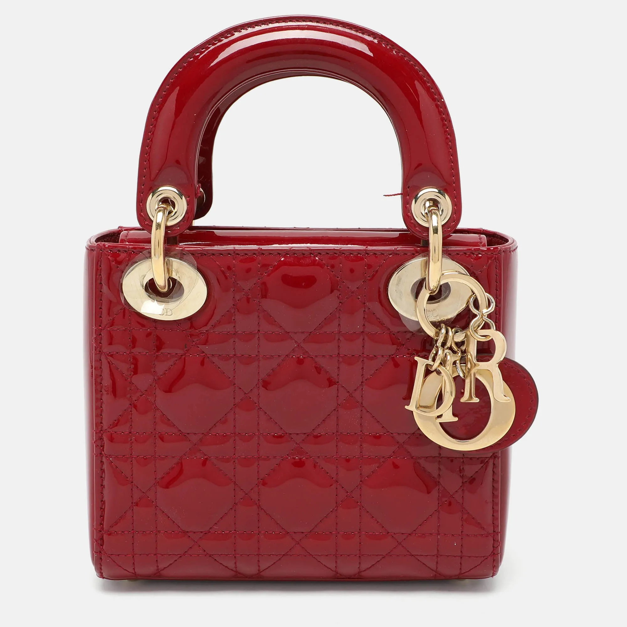 Red Cannage Patent Leather Mini Chain Lady Tote