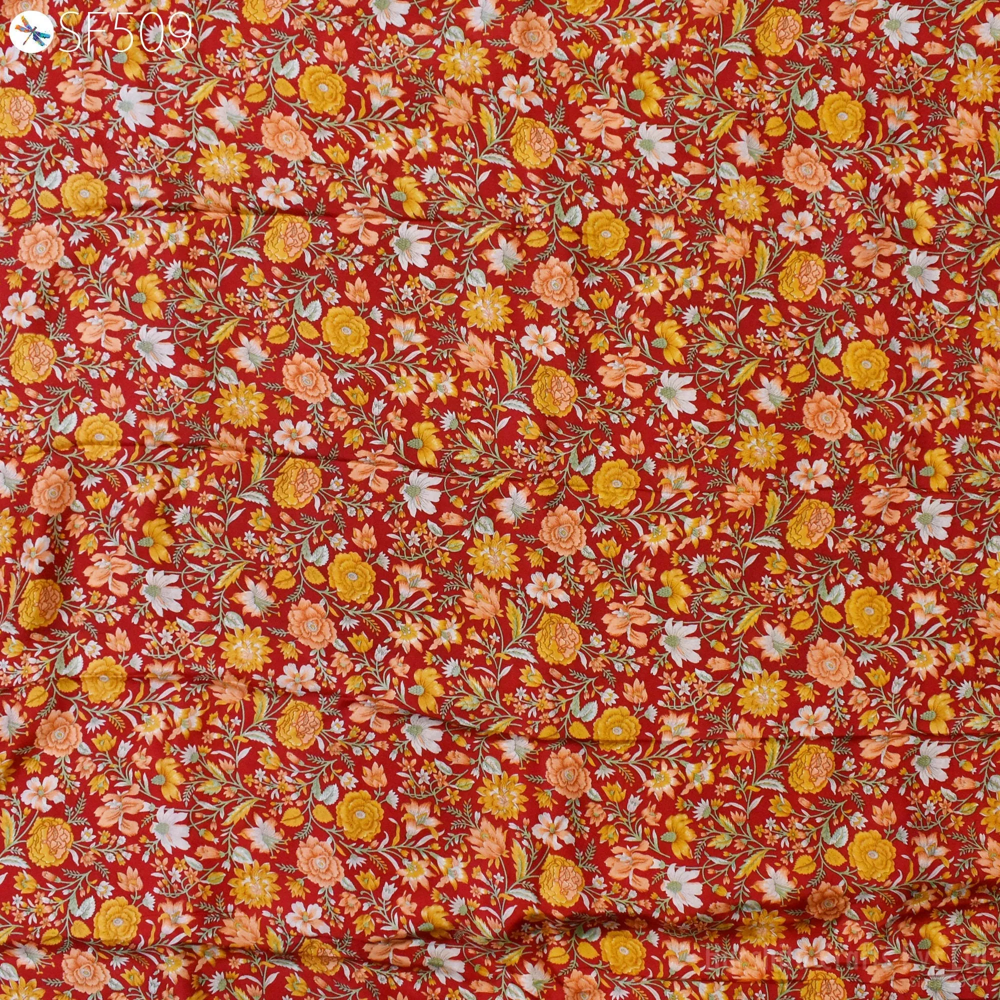 Red Floral Habotai Silk Soft Pure Flowy Printed Silk Indian Fabric by the yard Saree Fabric Wedding Dresses Bridesmaid Costumes Sewing Scarf