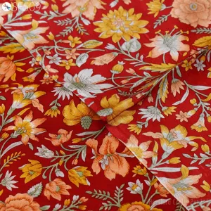 Red Floral Habotai Silk Soft Pure Flowy Printed Silk Indian Fabric by the yard Saree Fabric Wedding Dresses Bridesmaid Costumes Sewing Scarf