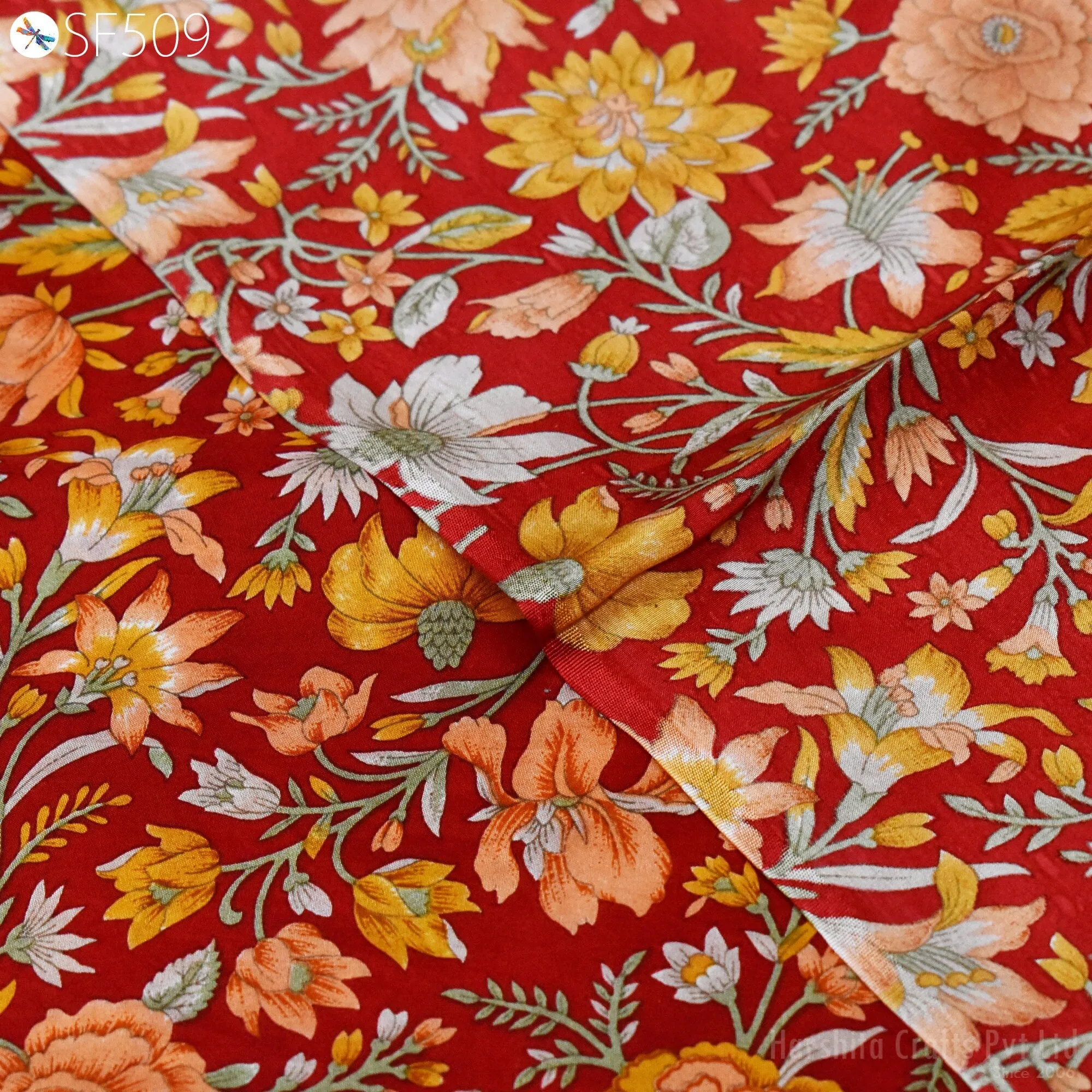 Red Floral Habotai Silk Soft Pure Flowy Printed Silk Indian Fabric by the yard Saree Fabric Wedding Dresses Bridesmaid Costumes Sewing Scarf