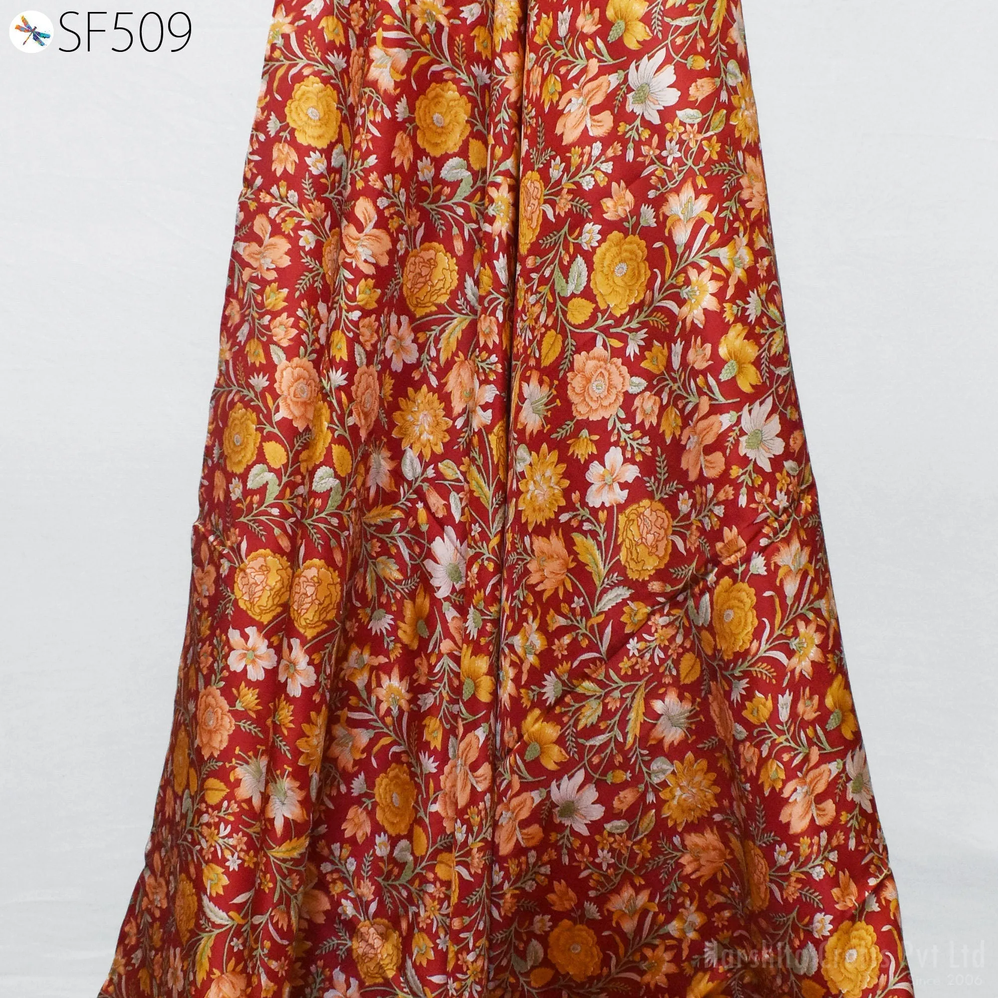 Red Floral Habotai Silk Soft Pure Flowy Printed Silk Indian Fabric by the yard Saree Fabric Wedding Dresses Bridesmaid Costumes Sewing Scarf
