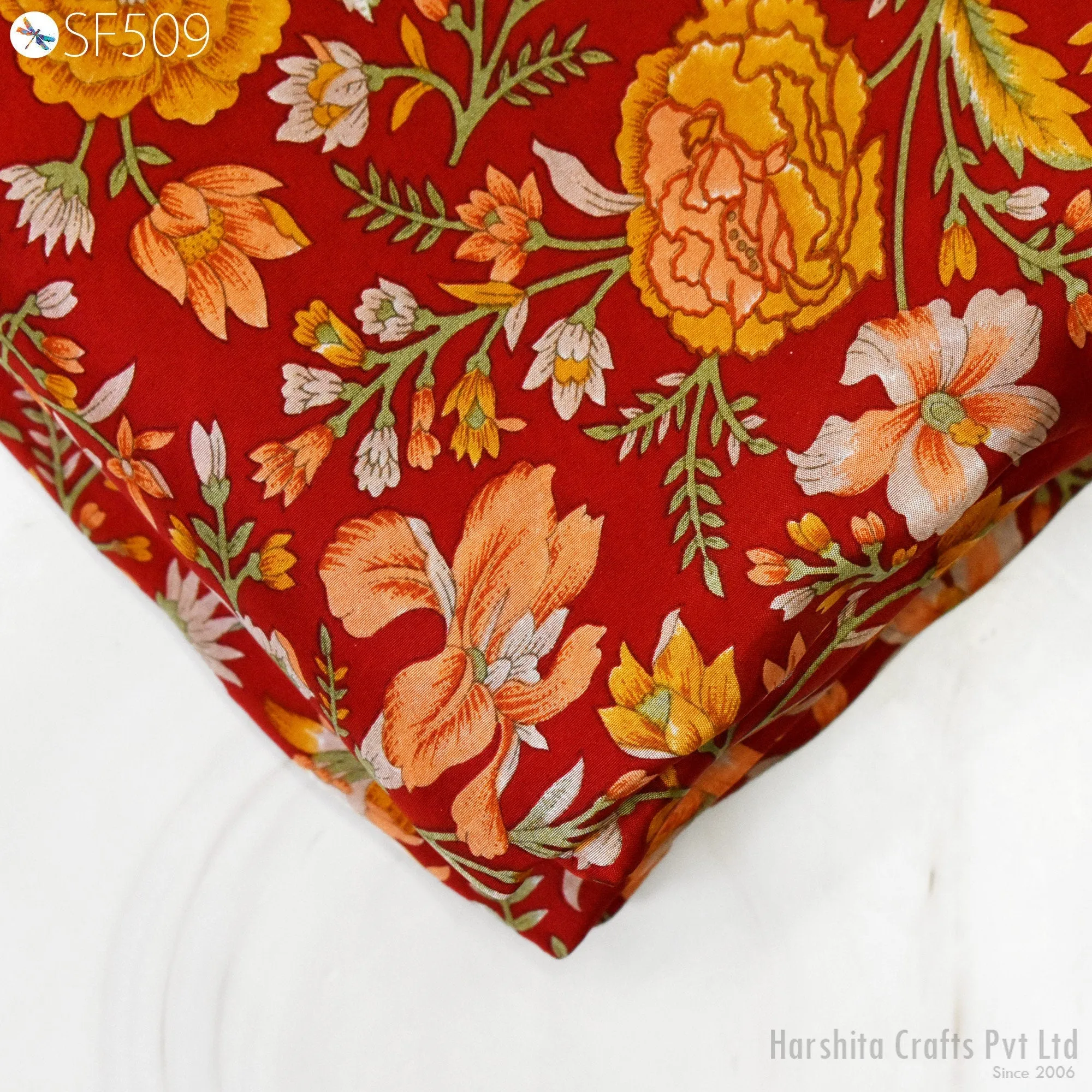 Red Floral Habotai Silk Soft Pure Flowy Printed Silk Indian Fabric by the yard Saree Fabric Wedding Dresses Bridesmaid Costumes Sewing Scarf