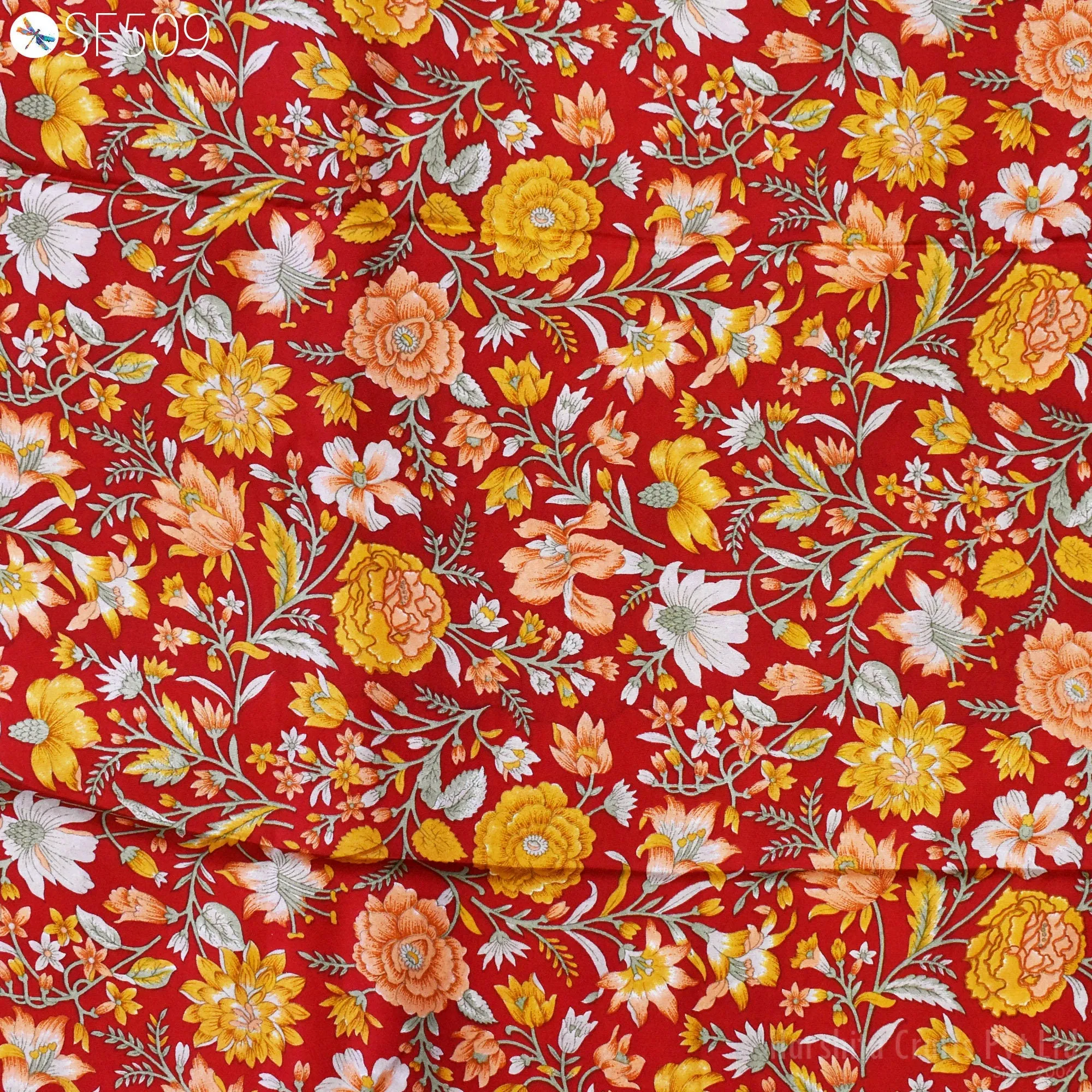 Red Floral Habotai Silk Soft Pure Flowy Printed Silk Indian Fabric by the yard Saree Fabric Wedding Dresses Bridesmaid Costumes Sewing Scarf