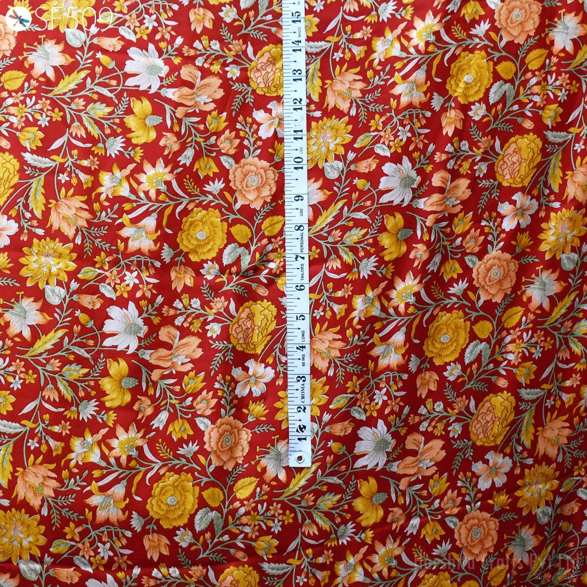 Red Floral Habotai Silk Soft Pure Flowy Printed Silk Indian Fabric by the yard Saree Fabric Wedding Dresses Bridesmaid Costumes Sewing Scarf