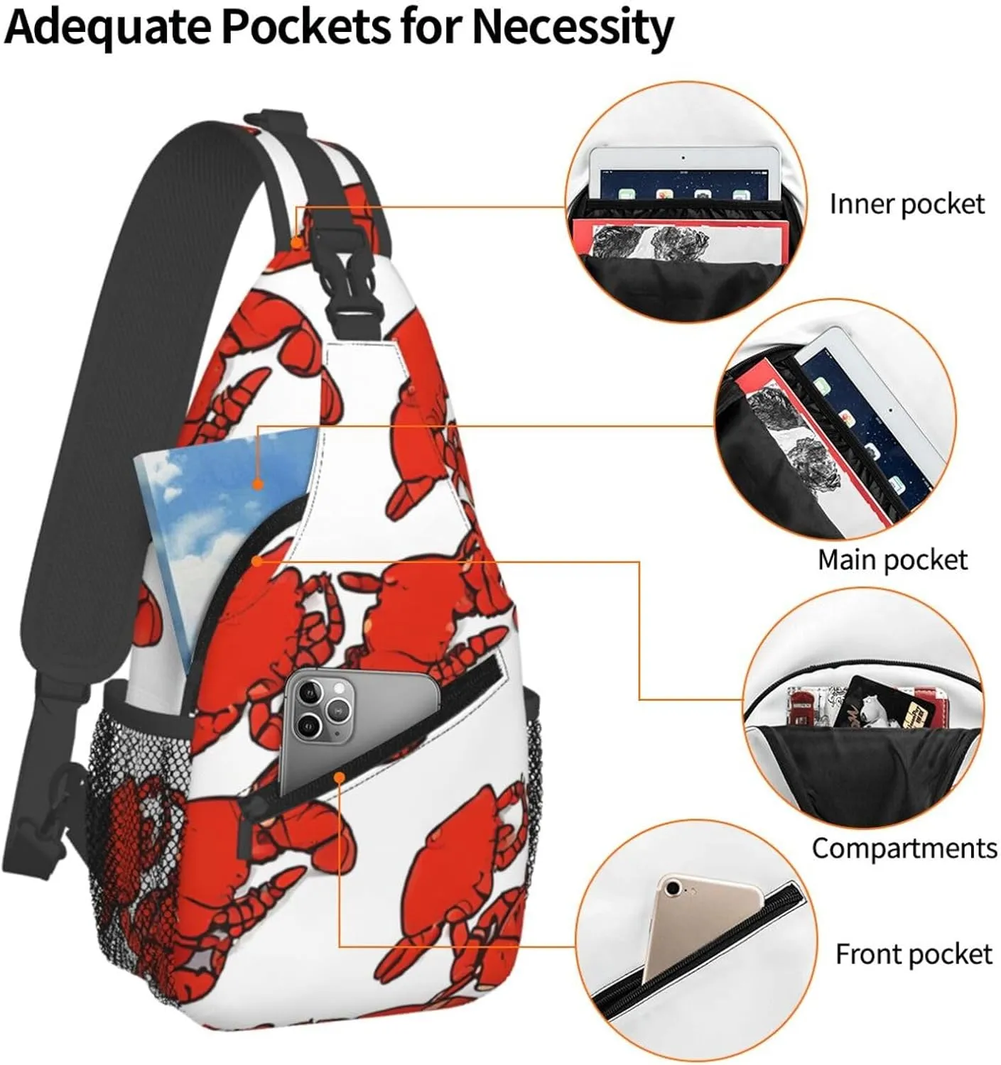 Red Lobster Print Print Cross Chest Bag Diagonally Durable & Comfortable For Travel And Daily Use