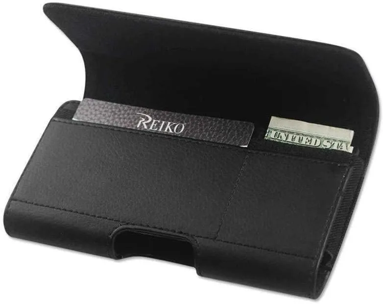 Reiko Horizontal Leather Pouch with Card Holder (6.05X3.18X0.67inch) - Retail Packaging - Black