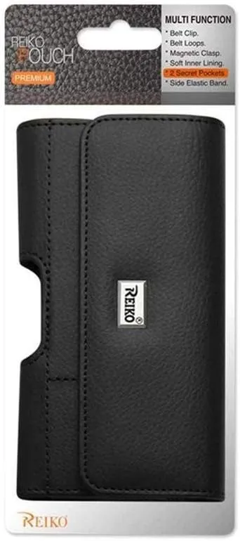 Reiko Horizontal Leather Pouch with Card Holder (6.05X3.18X0.67inch) - Retail Packaging - Black