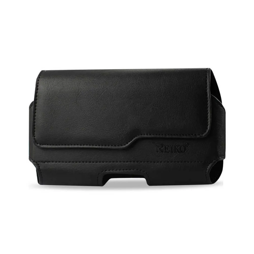 Reiko Horizontal Z Lid Leather Pouch Iphone4 Plus Black