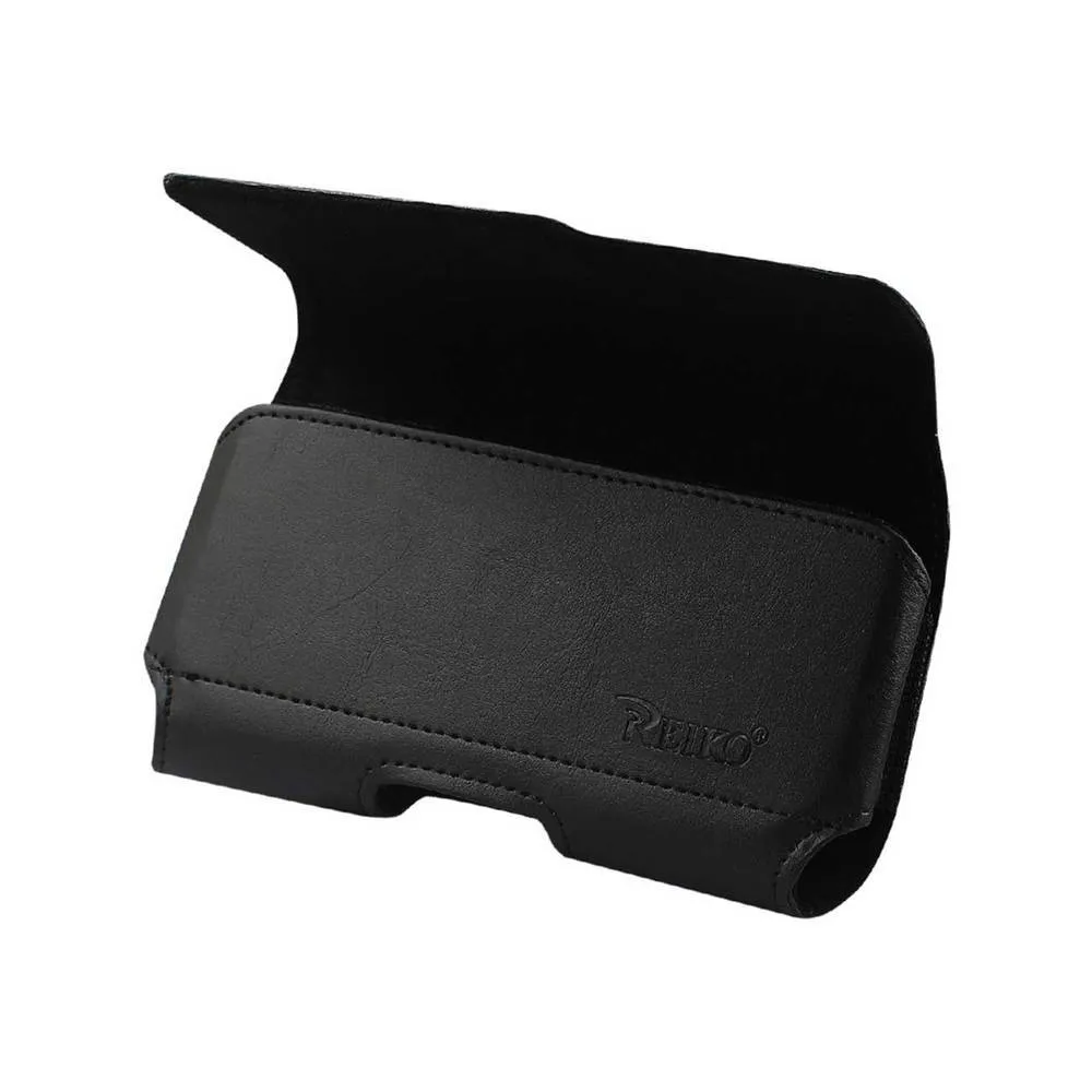 Reiko Horizontal Z Lid Leather Pouch Iphone4 Plus Black