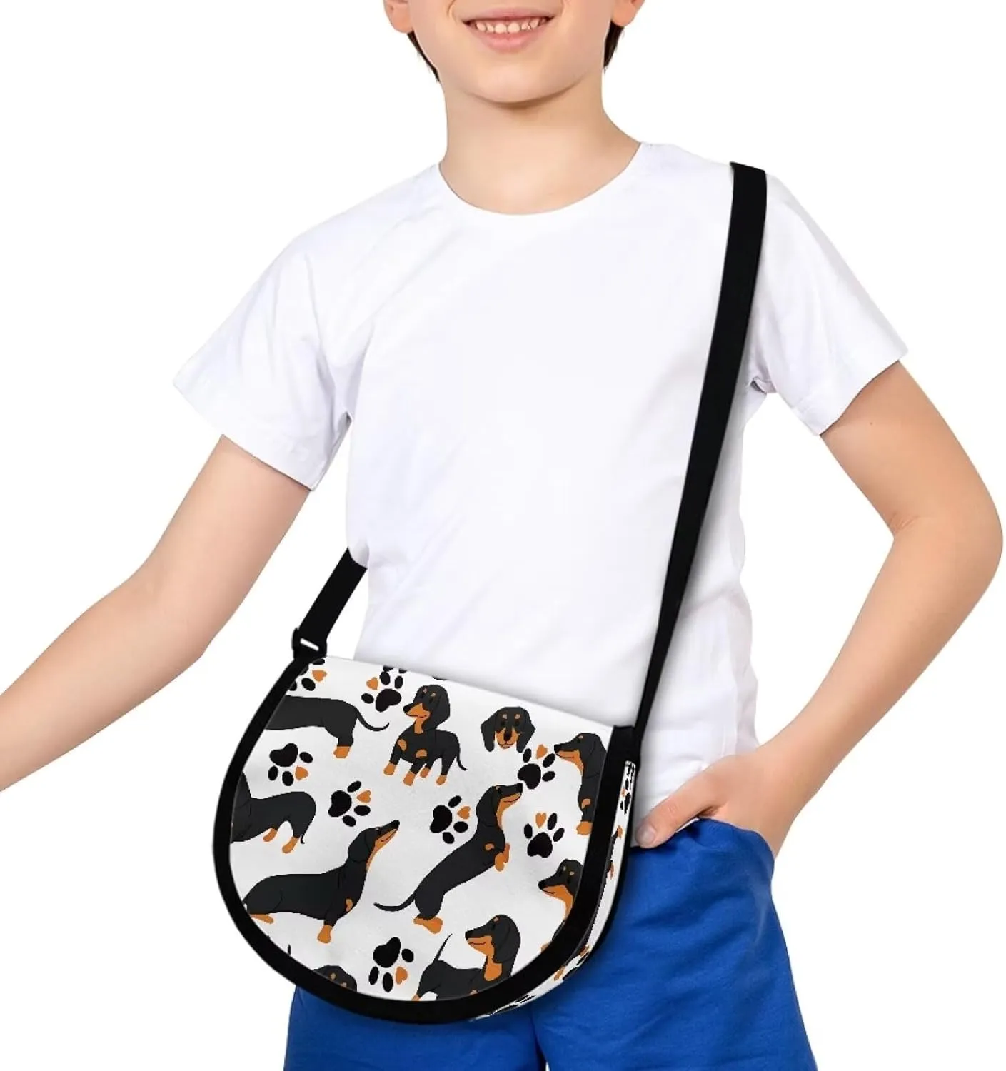 Renewold Cute Dachshund Pattern Crossbody Purse for Boys Girls Shoulder Bag with Adjustable Strap Kids Teens Cross Body Bag Messenger Bags Crossbody Handbags for Storage Coin Wallet Keys Toys