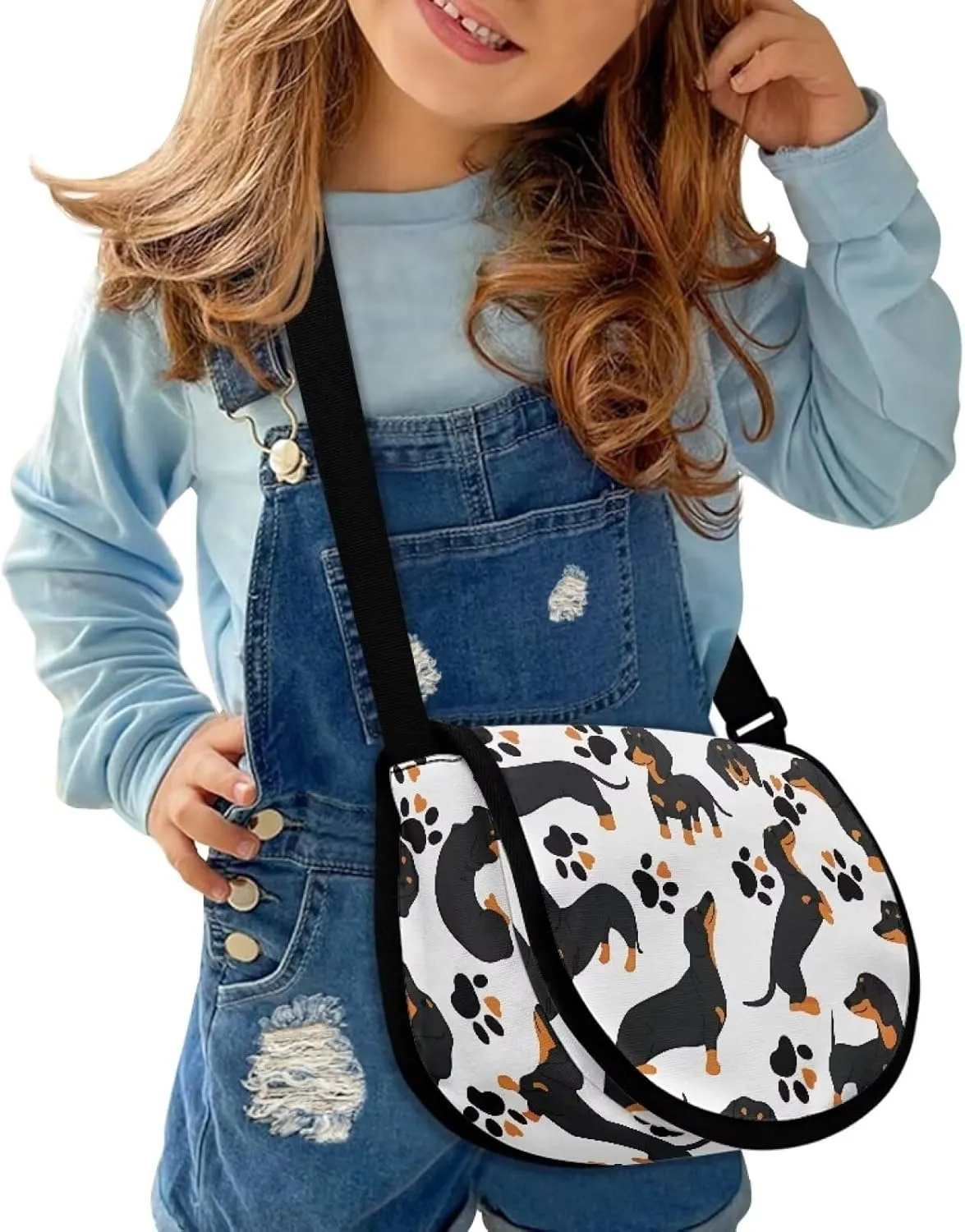 Renewold Cute Dachshund Pattern Crossbody Purse for Boys Girls Shoulder Bag with Adjustable Strap Kids Teens Cross Body Bag Messenger Bags Crossbody Handbags for Storage Coin Wallet Keys Toys
