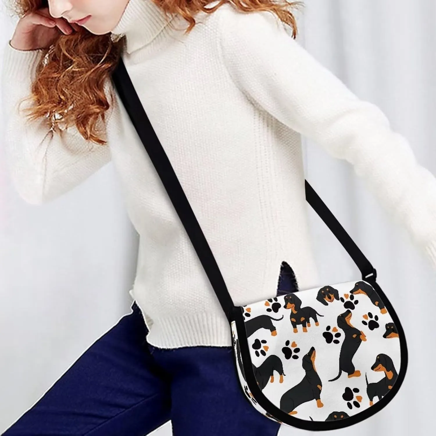 Renewold Cute Dachshund Pattern Crossbody Purse for Boys Girls Shoulder Bag with Adjustable Strap Kids Teens Cross Body Bag Messenger Bags Crossbody Handbags for Storage Coin Wallet Keys Toys