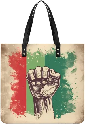 Retro Raised Fist Mexico Flag Tote Bags PU Leather Top Handle Satchel Handbags Shoulder Bags Travel Purse for Women Men