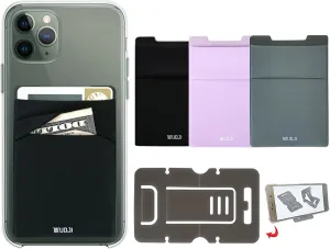RFID Blocking Phone Card Wallet - Double Secure Pocket - Ultra-Slim Self Adhesive Credit Card Holder Card Sleeves Phone Wallet Sticker All Smartphones (Black Gray Purple)-3PC