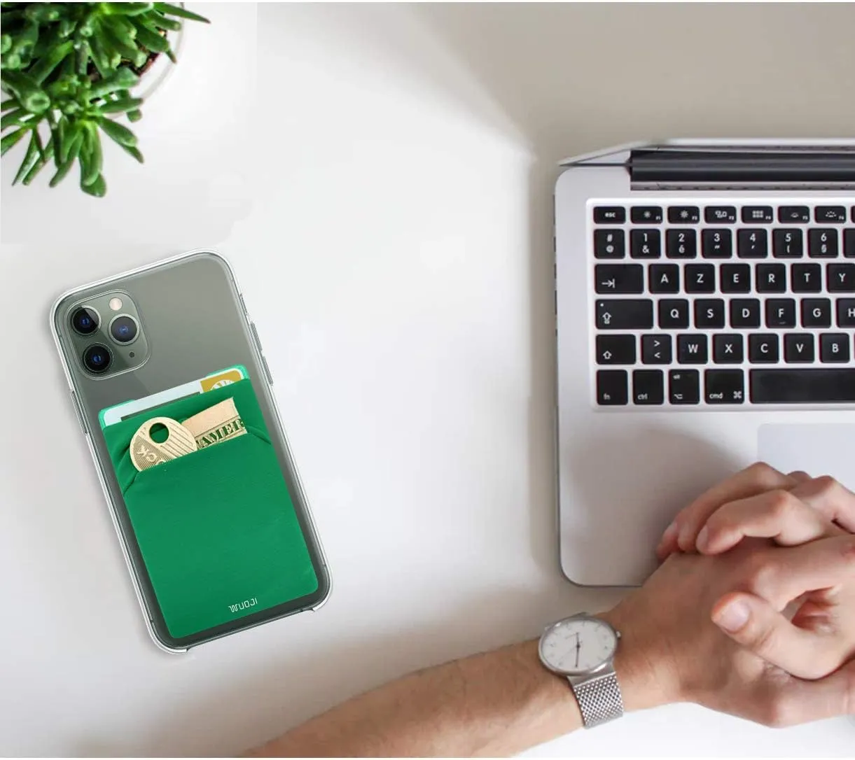 RFID Blocking Phone Card Wallet - Double Secure Pocket - Ultra-Slim Self Adhesive Credit Card Holder Card Sleeves Phone Wallet Sticker All Smartphones (Green)-2PC