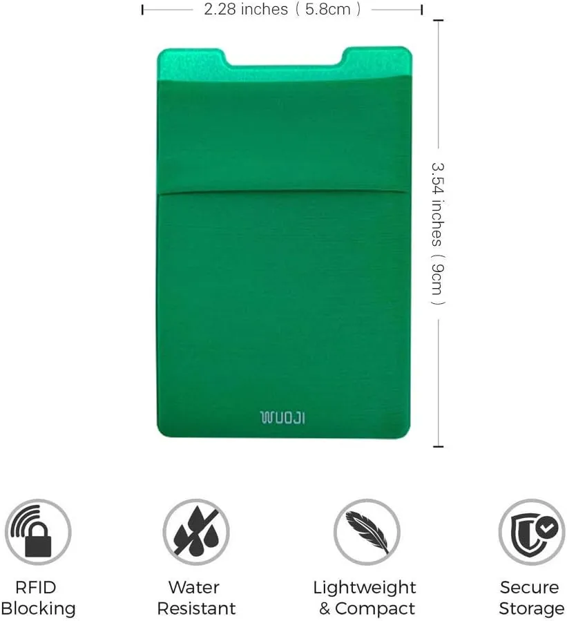 RFID Blocking Phone Card Wallet - Double Secure Pocket - Ultra-Slim Self Adhesive Credit Card Holder Card Sleeves Phone Wallet Sticker All Smartphones (Green)-2PC