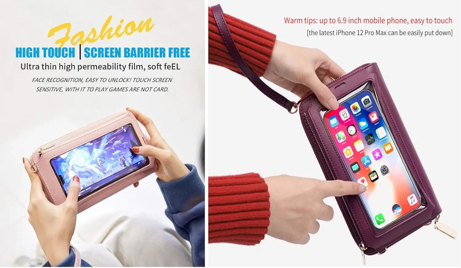 RFID Blocking Touch Screen Phone Bag Small Crossbody Bag Shoulder Handbag Wristlet for Women