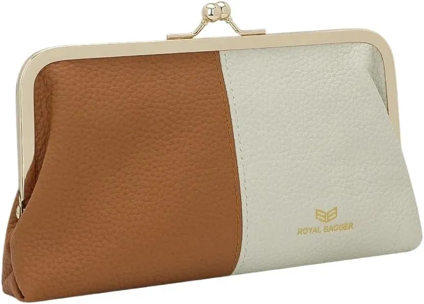 RFID Contrast Clutch Purses for Women, Leather Evening Bag with Kiss Lock, Multi Layer Mobile Phone Wallet