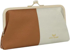 RFID Contrast Clutch Purses for Women, Leather Evening Bag with Kiss Lock, Multi Layer Mobile Phone Wallet
