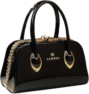 Rhinestone Buckle Shoulder Bag For Women's Leather Clip Shaped Top Handle Satchel Handbags Purses Hard Tote Bags