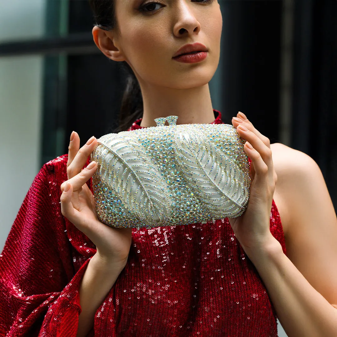 Rhinestone Embellished Evening Clutch Bag – Sparkling Leaf Pattern