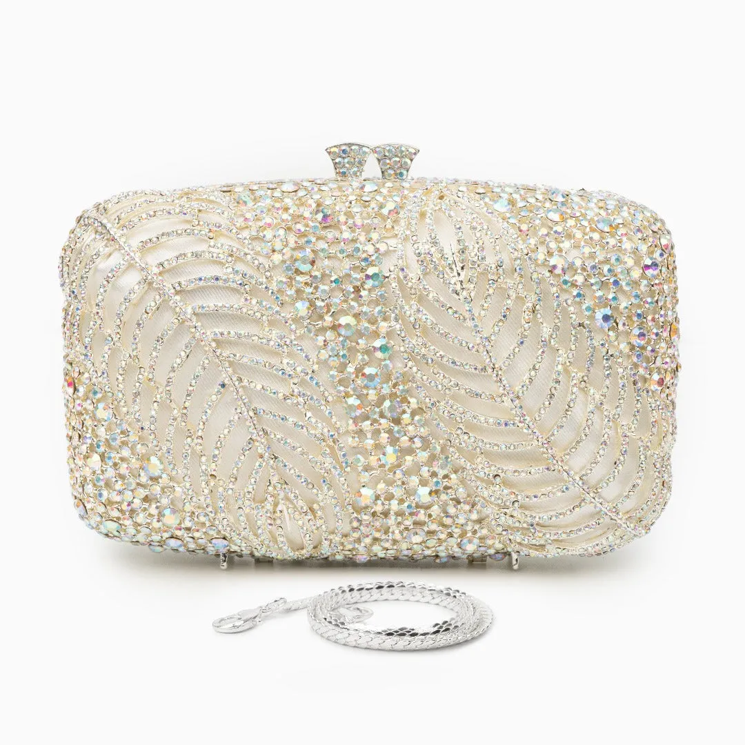 Rhinestone Embellished Evening Clutch Bag – Sparkling Leaf Pattern
