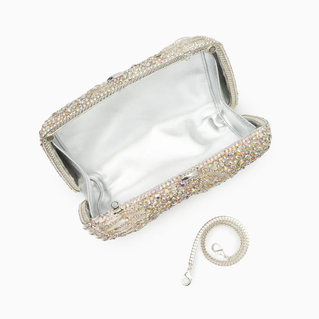 Rhinestone Embellished Evening Clutch Bag – Sparkling Leaf Pattern
