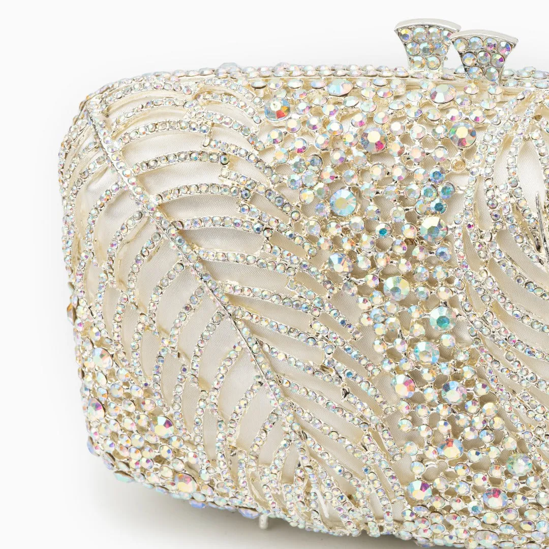 Rhinestone Embellished Evening Clutch Bag – Sparkling Leaf Pattern