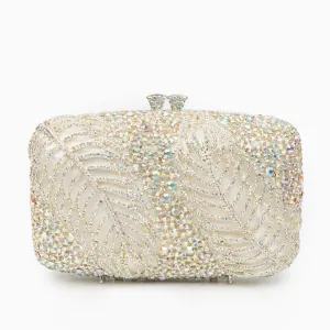 Rhinestone Embellished Evening Clutch Bag – Sparkling Leaf Pattern