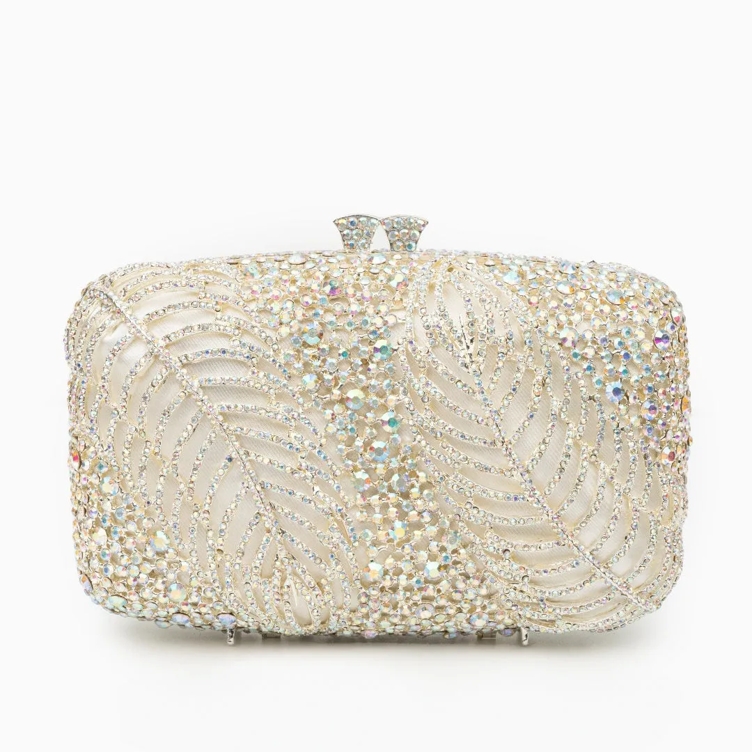 Rhinestone Embellished Evening Clutch Bag – Sparkling Leaf Pattern