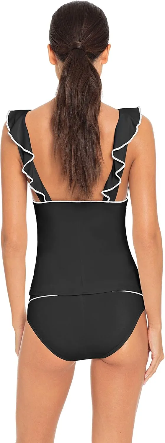 Robin Piccone Women's Malia Ruffle Over The Shoulder Tankini Top